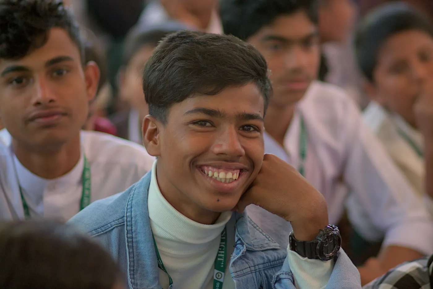 Smiling teenager with friends